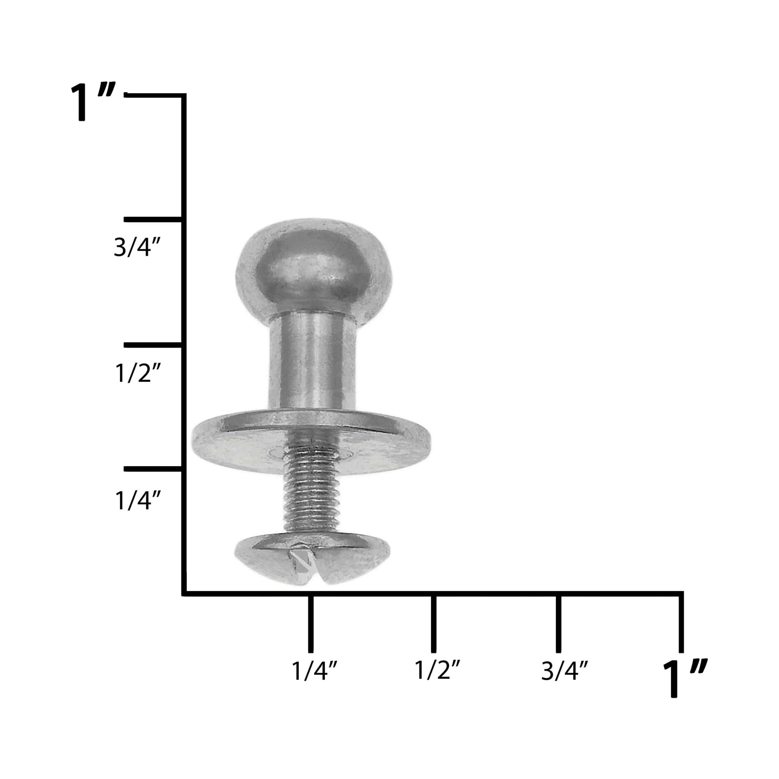 12mm, Nickel, Flat Top Collar Button Stud with Screw, Solid Brass, #P-2391-SBN