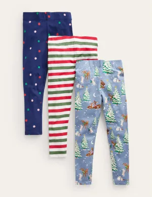 3-Pack Leggings-Pebble Blue Festive Woodland