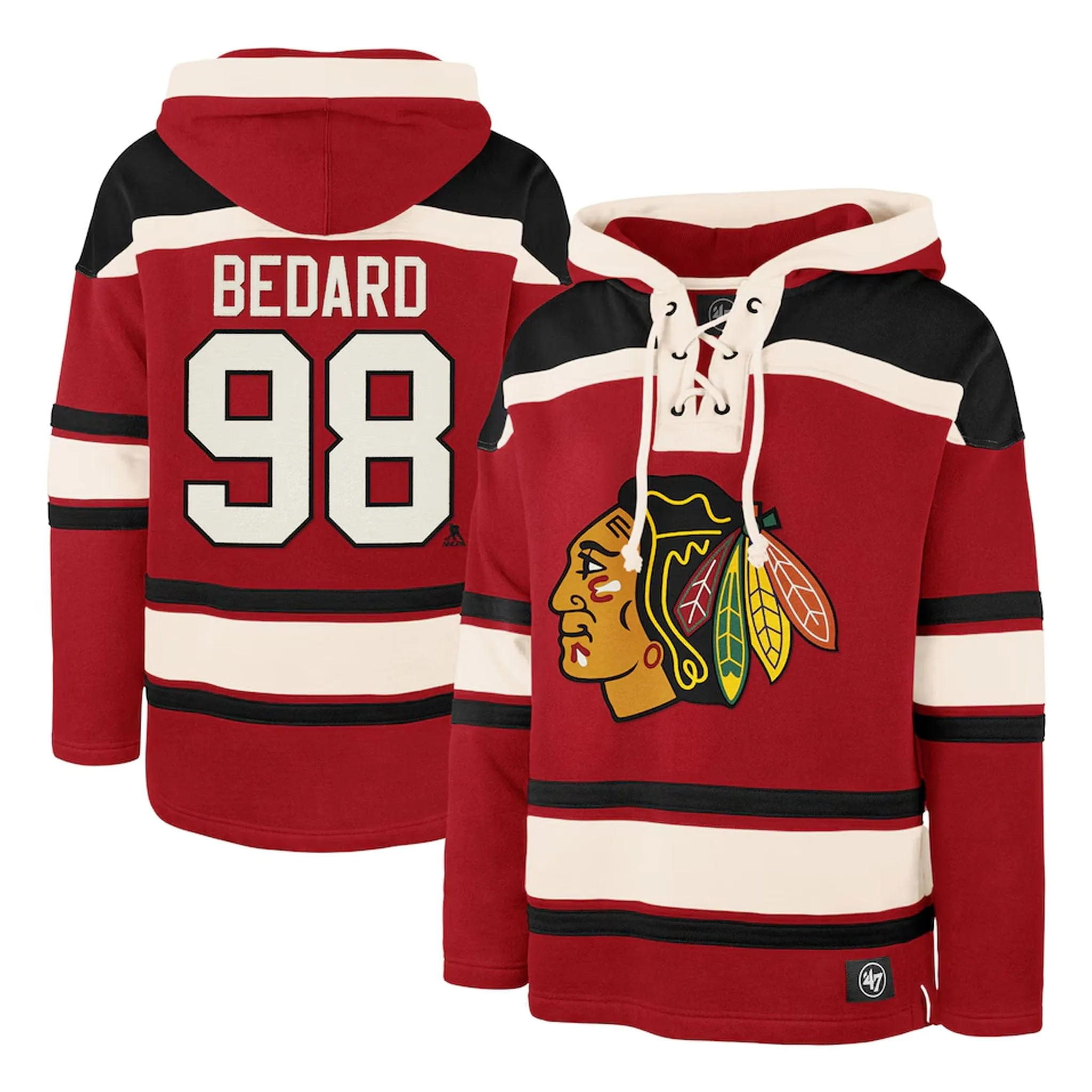 47 Brand NHLPA Lacer Fleece Mens Hoody - Chicago Blackhawks Connor Bedard