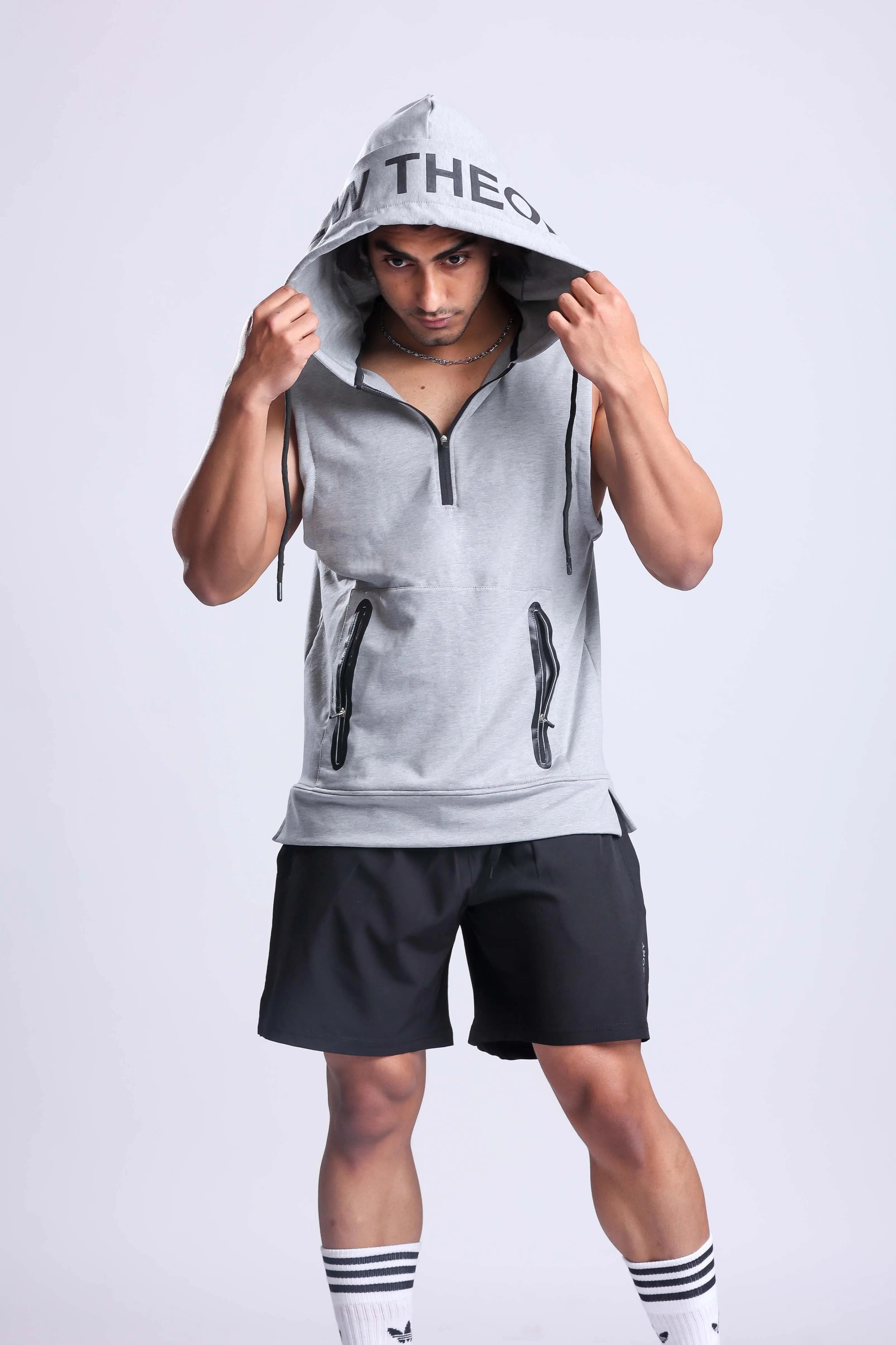 Athletic Training Sleeveless Hoodie- Grey