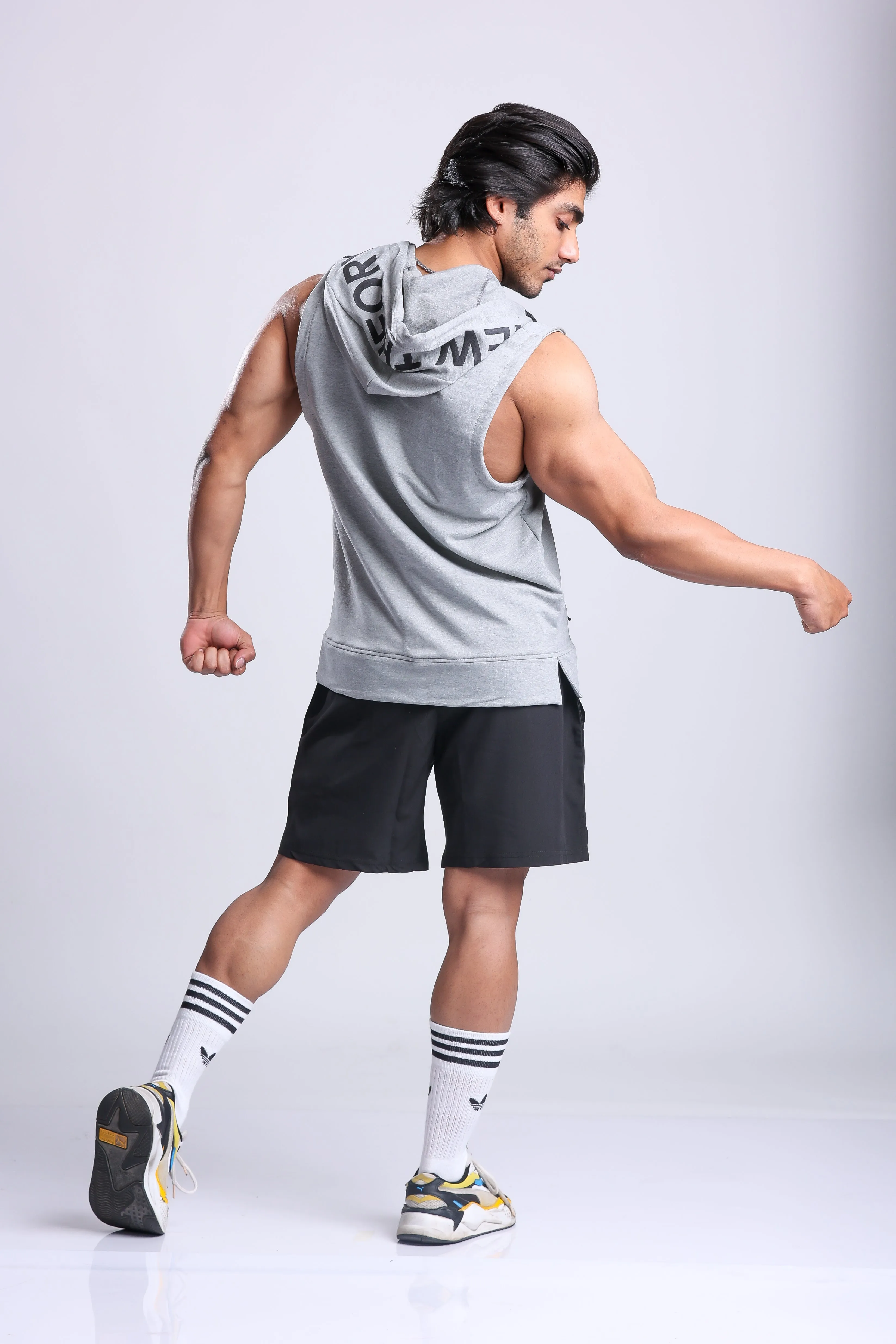 Athletic Training Sleeveless Hoodie- Grey