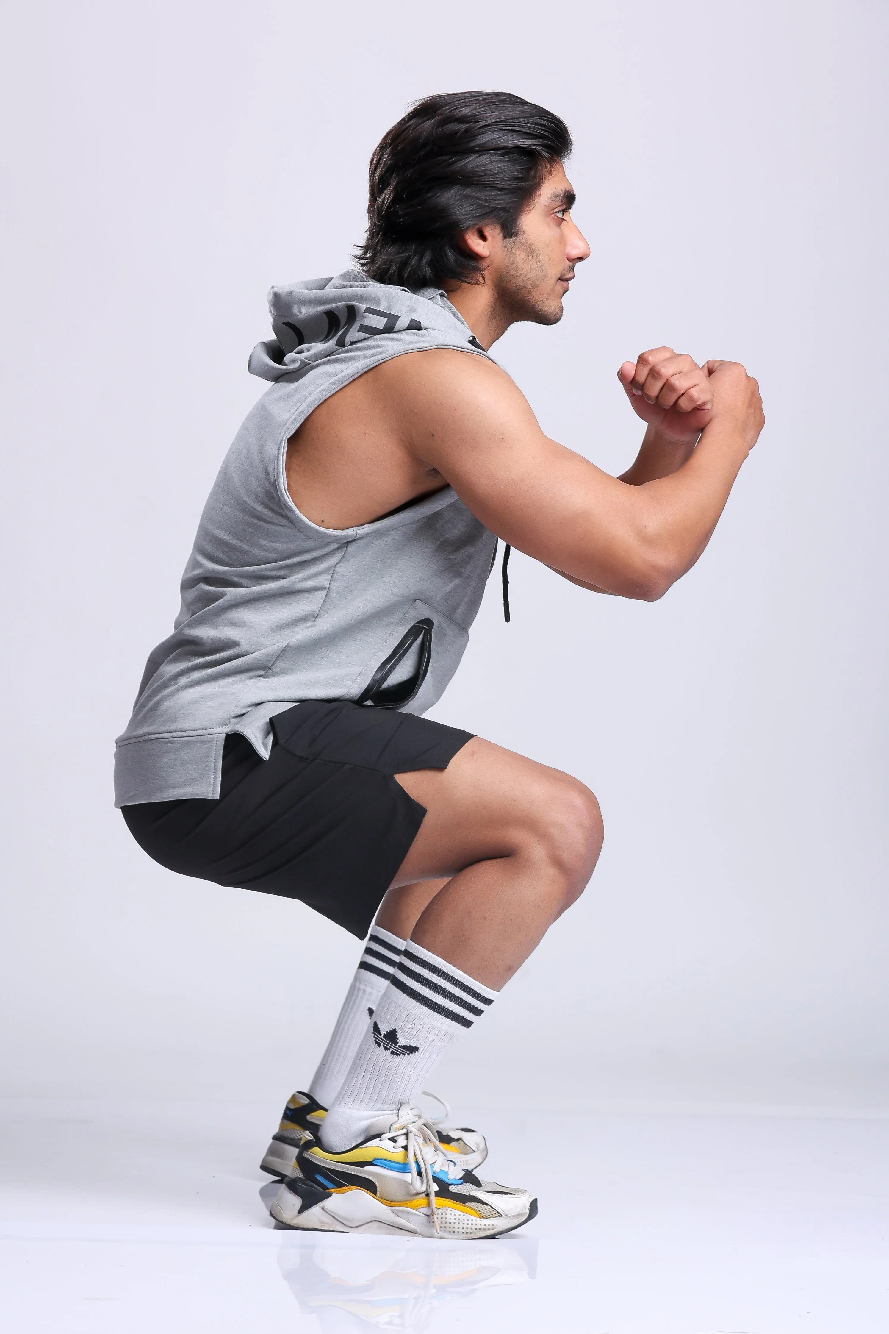 Athletic Training Sleeveless Hoodie- Grey