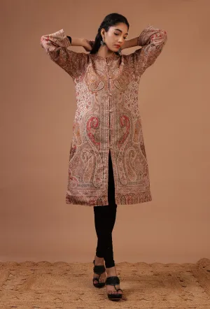 Beige & Multicolor Kani Embroidered Long Jacket