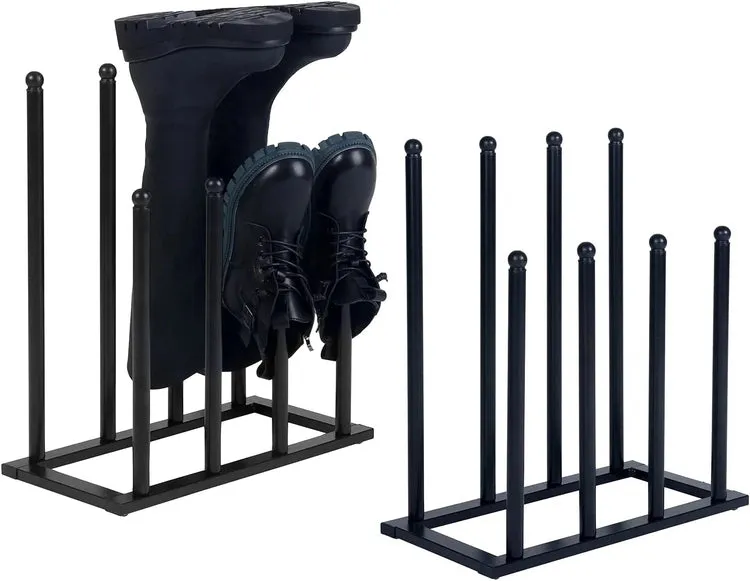 Black Metal Entryway Boot Rack, Freestanding Shoe Organizer and Tall Boot Shaper Holder Stand, Set of 2