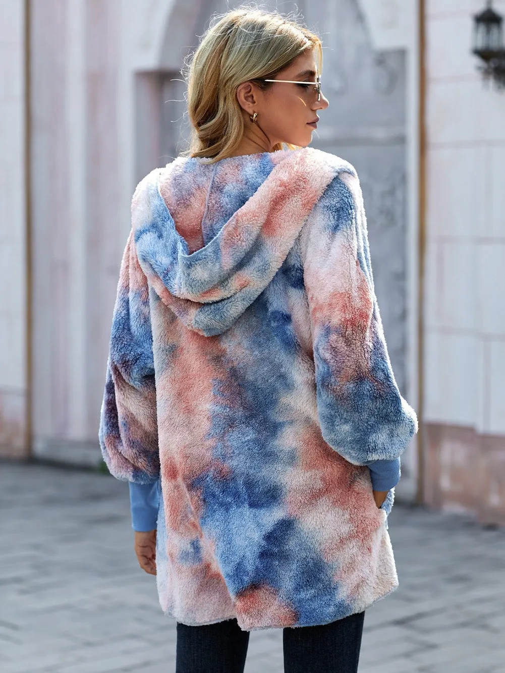 Blue and Pink Tie Dye Hooded Jacket