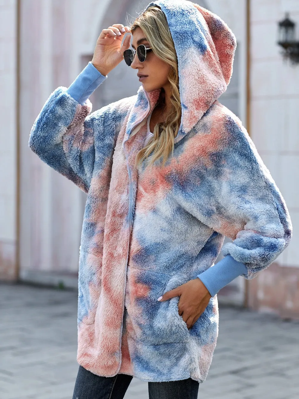 Blue and Pink Tie Dye Hooded Jacket