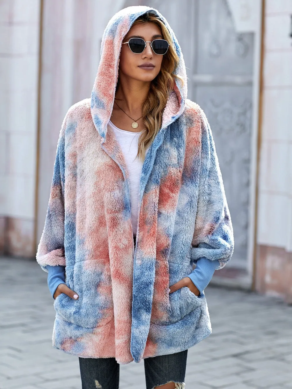 Blue and Pink Tie Dye Hooded Jacket