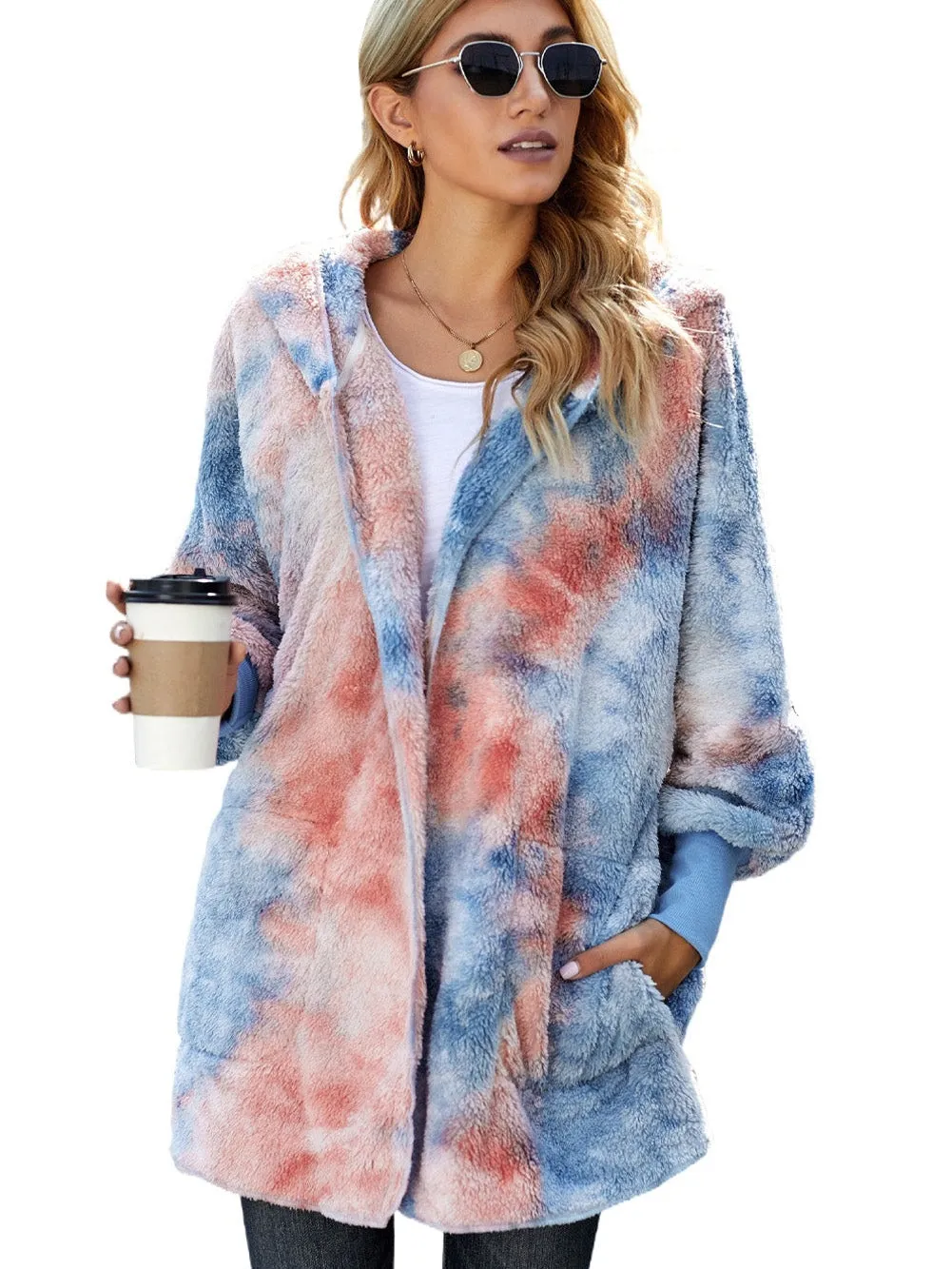 Blue and Pink Tie Dye Hooded Jacket