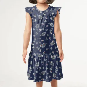 BLUE LEAFS PATTERN Girls Dresses