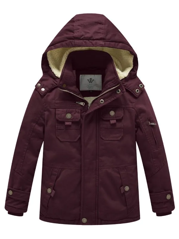 Boy's Winter Sherpa Jacket Heavy Twill Cotton Military Coat