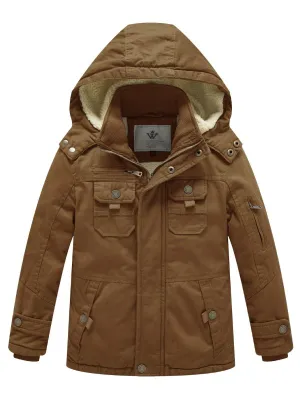 Boy's Winter Sherpa Jacket Heavy Twill Cotton Military Coat