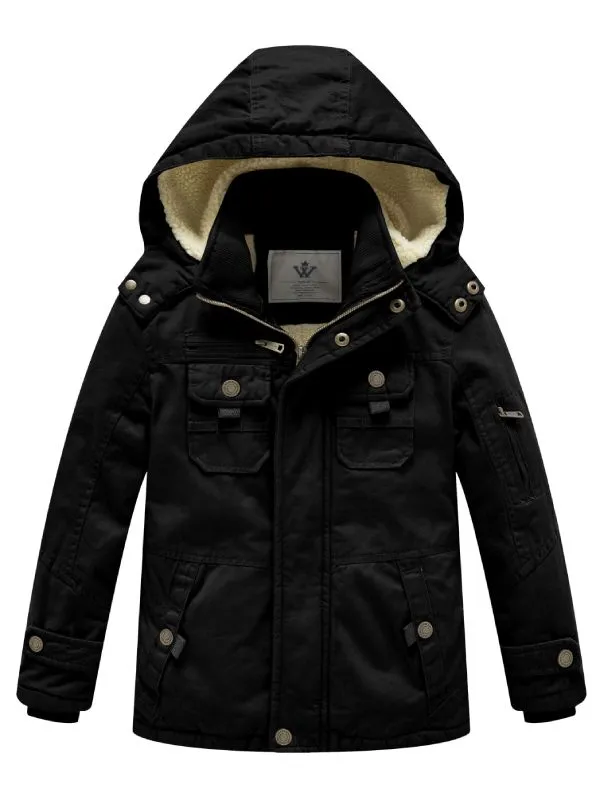 Boy's Winter Sherpa Jacket Heavy Twill Cotton Military Coat