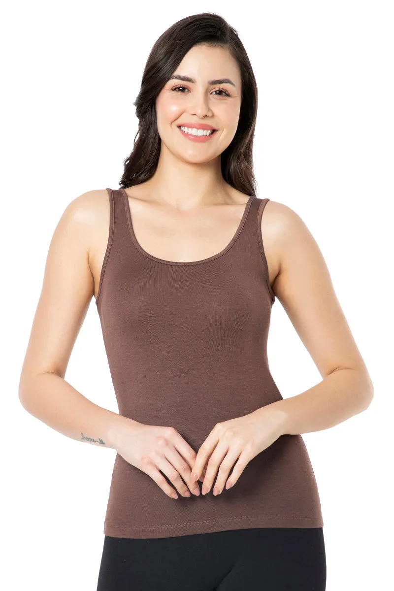 Broad Strapped Body Hugging Modal Vest - Cacao Nibs