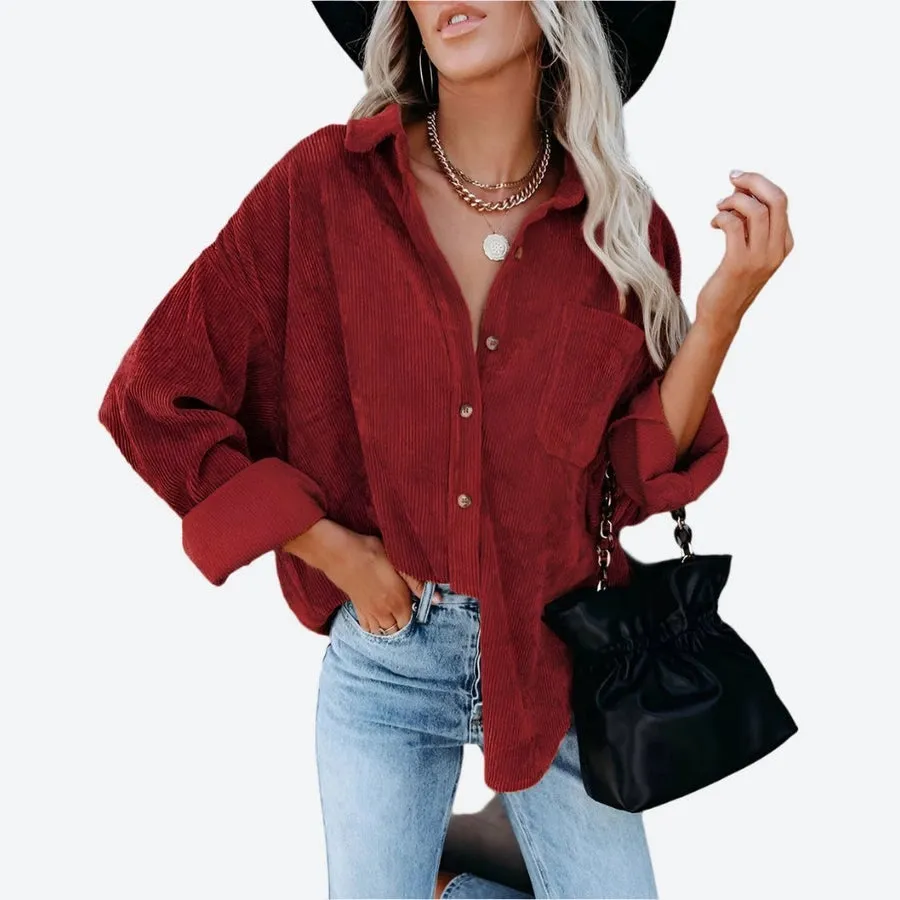 Casual Corduroy Button-Up Oversized Shirts