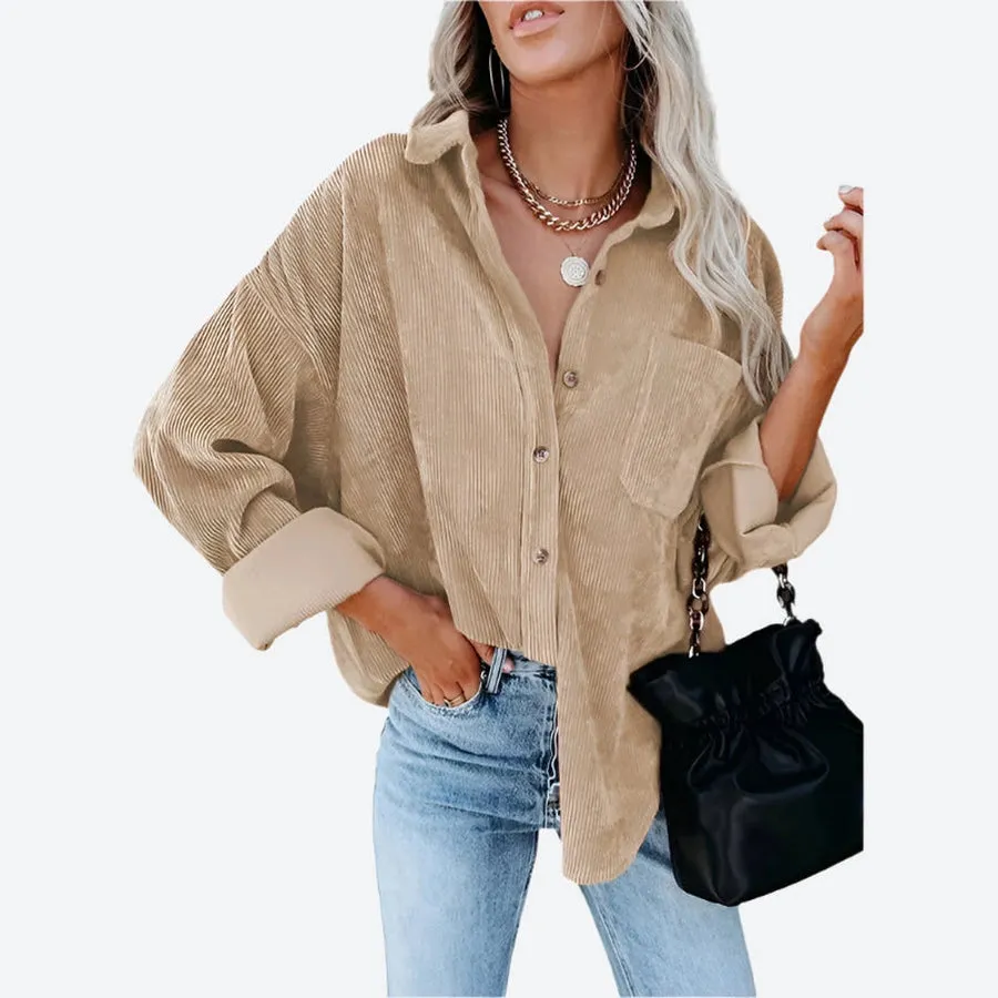 Casual Corduroy Button-Up Oversized Shirts