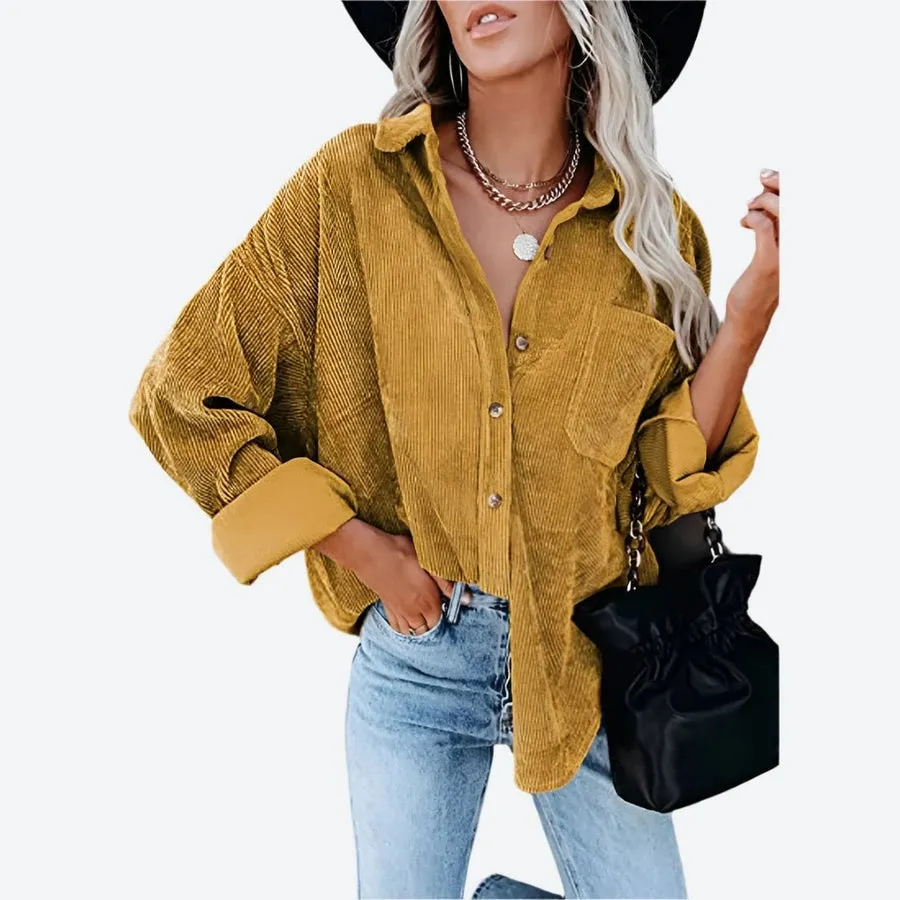 Casual Corduroy Button-Up Oversized Shirts