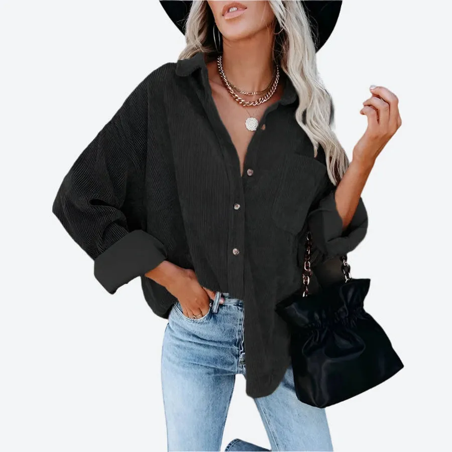 Casual Corduroy Button-Up Oversized Shirts