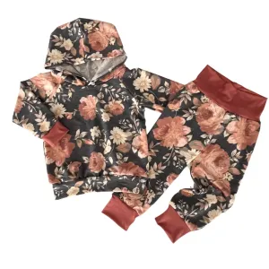 Charcoal/Coral Floral Two Piece Sets