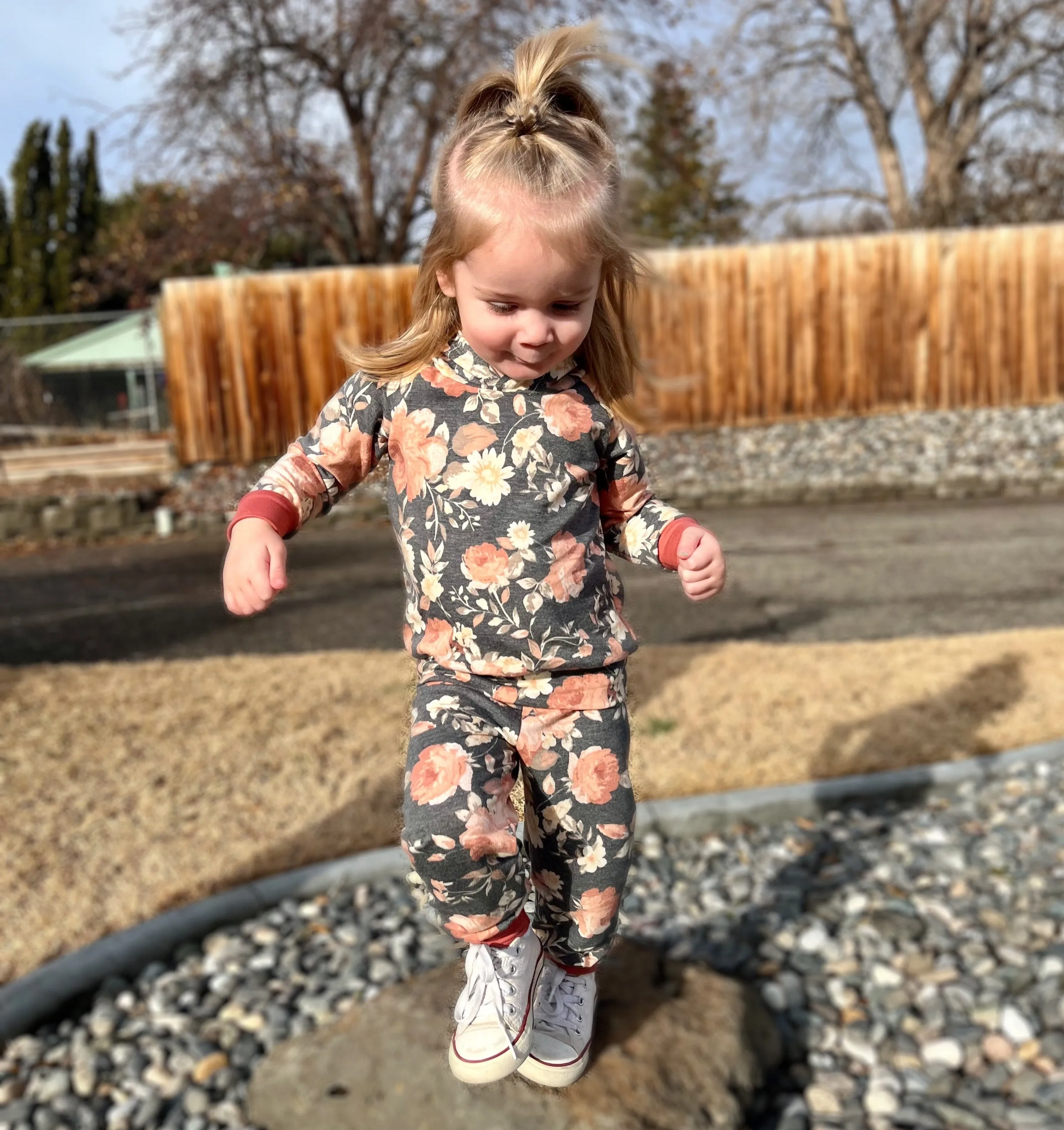 Charcoal/Coral Floral Two Piece Sets