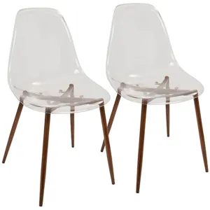 Clara Mid-Century Modern Dining Chair in Walnut and Clear by LumiSource - Set of 2