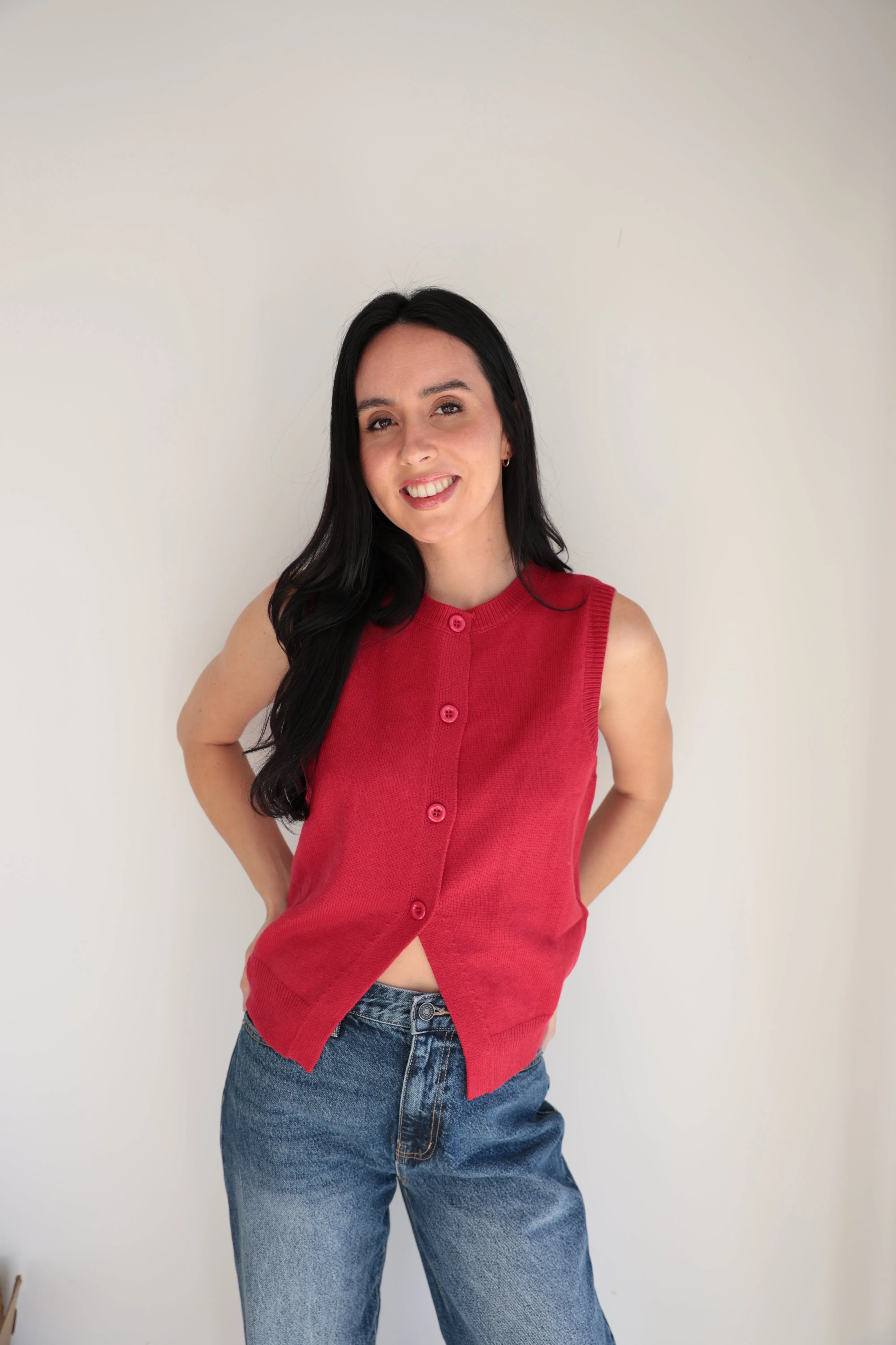 Classic Red Knit Button-Up Vest