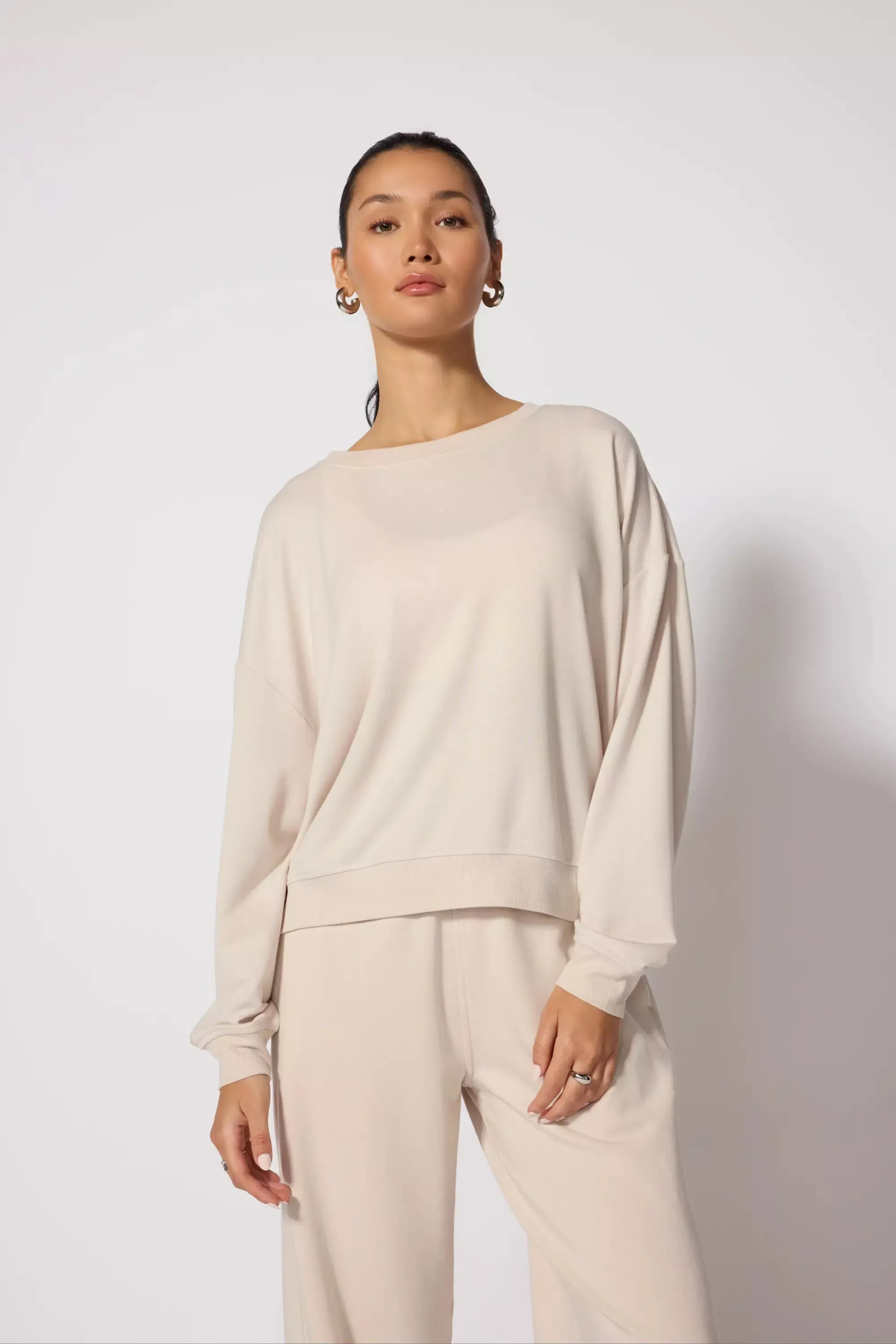 Cozy Fleece Relaxed Crew - Stone