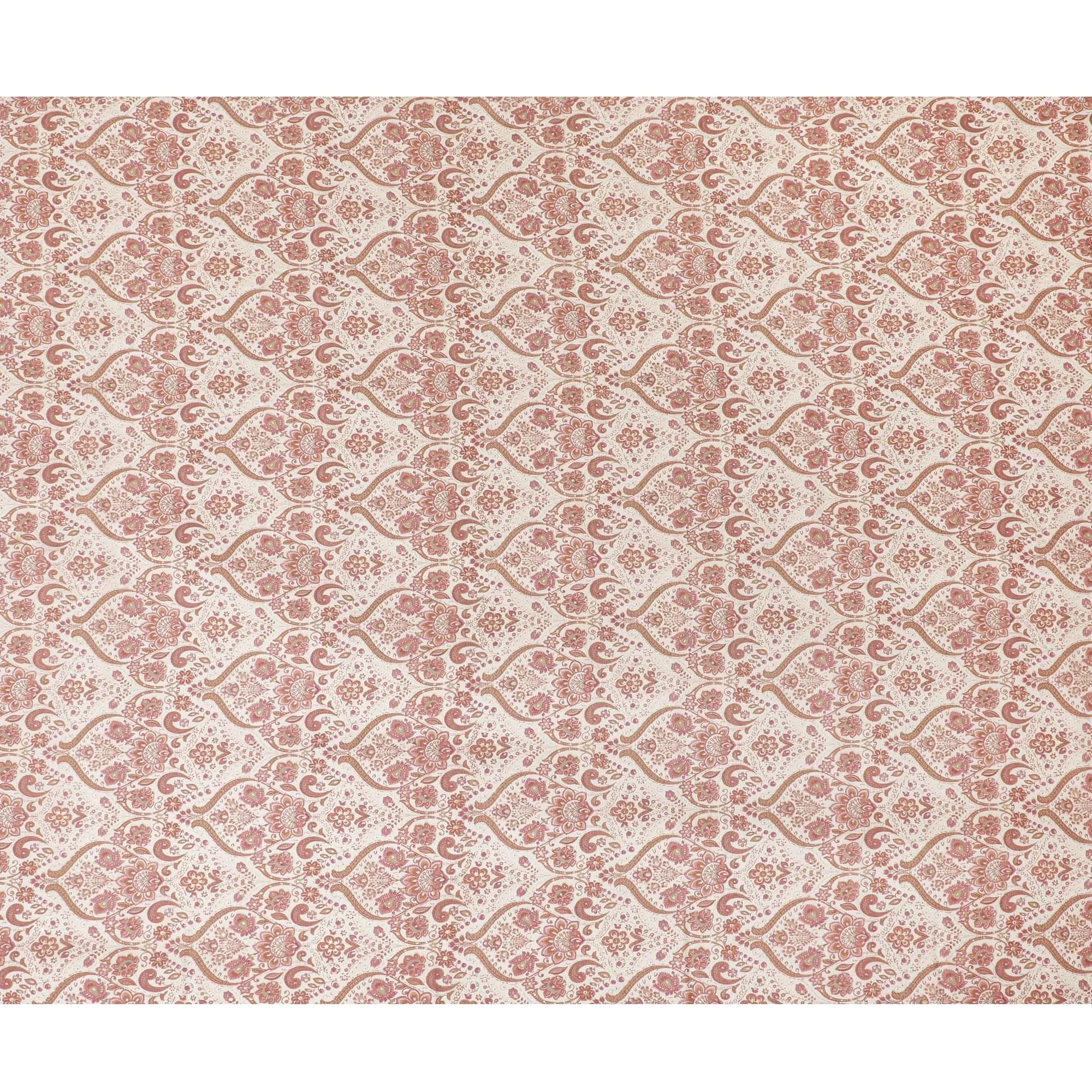 Cream synthetic blended cotton fabric with brown and brick red print in floral design-D16407