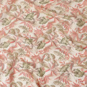 Cream Synthetic blended  cotton fabric with multicolor print having gold foil in floral design-D16730