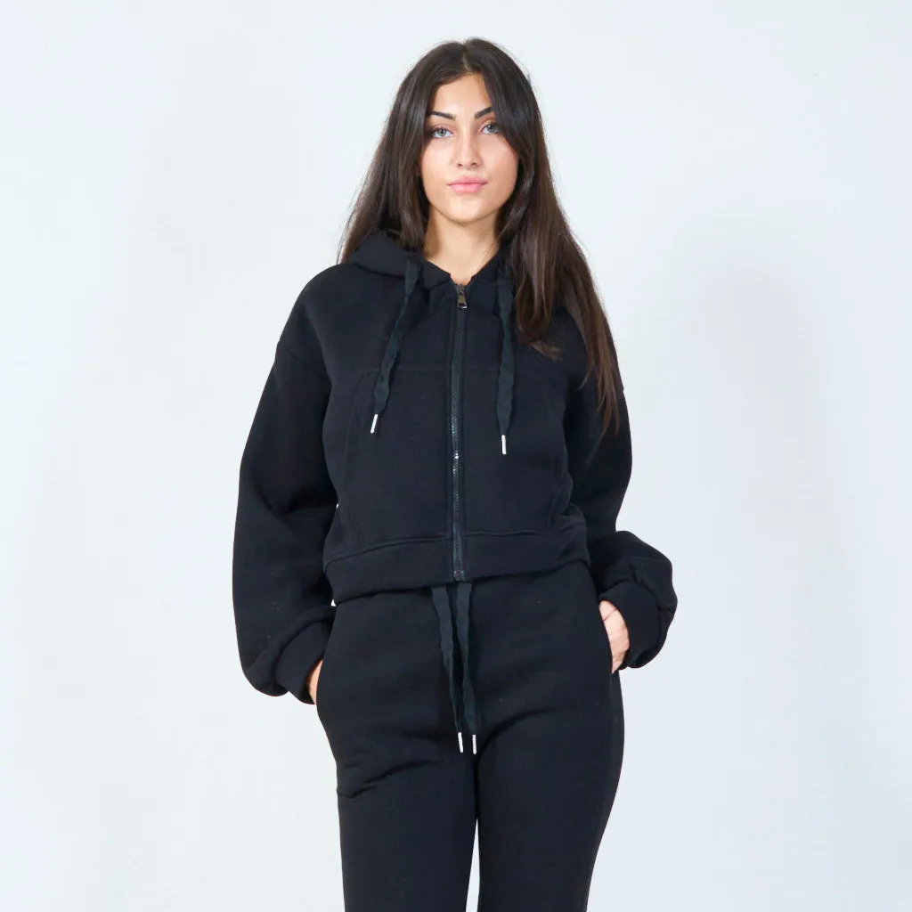 Cropped hoodie with oversized drawstrings wholesale