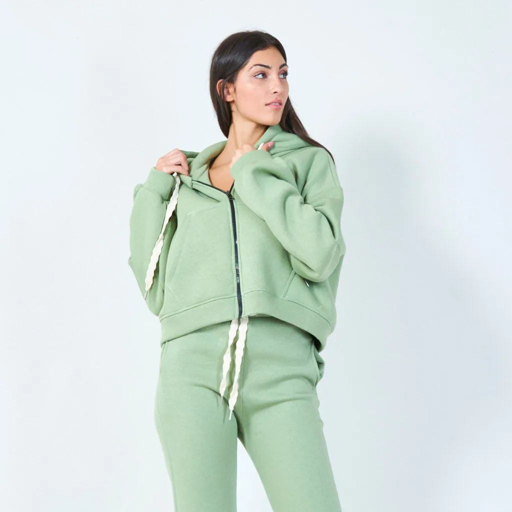 Cropped hoodie with oversized drawstrings wholesale