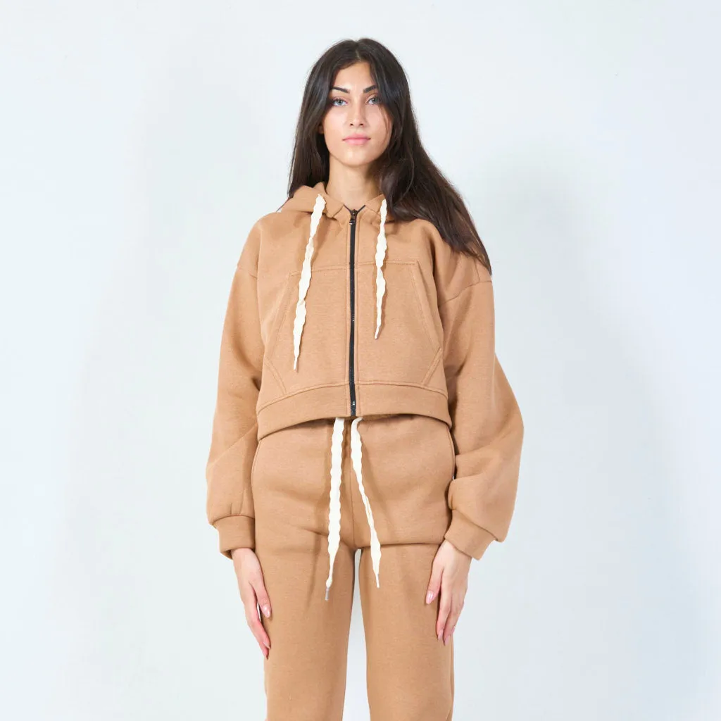 Cropped hoodie with oversized drawstrings wholesale