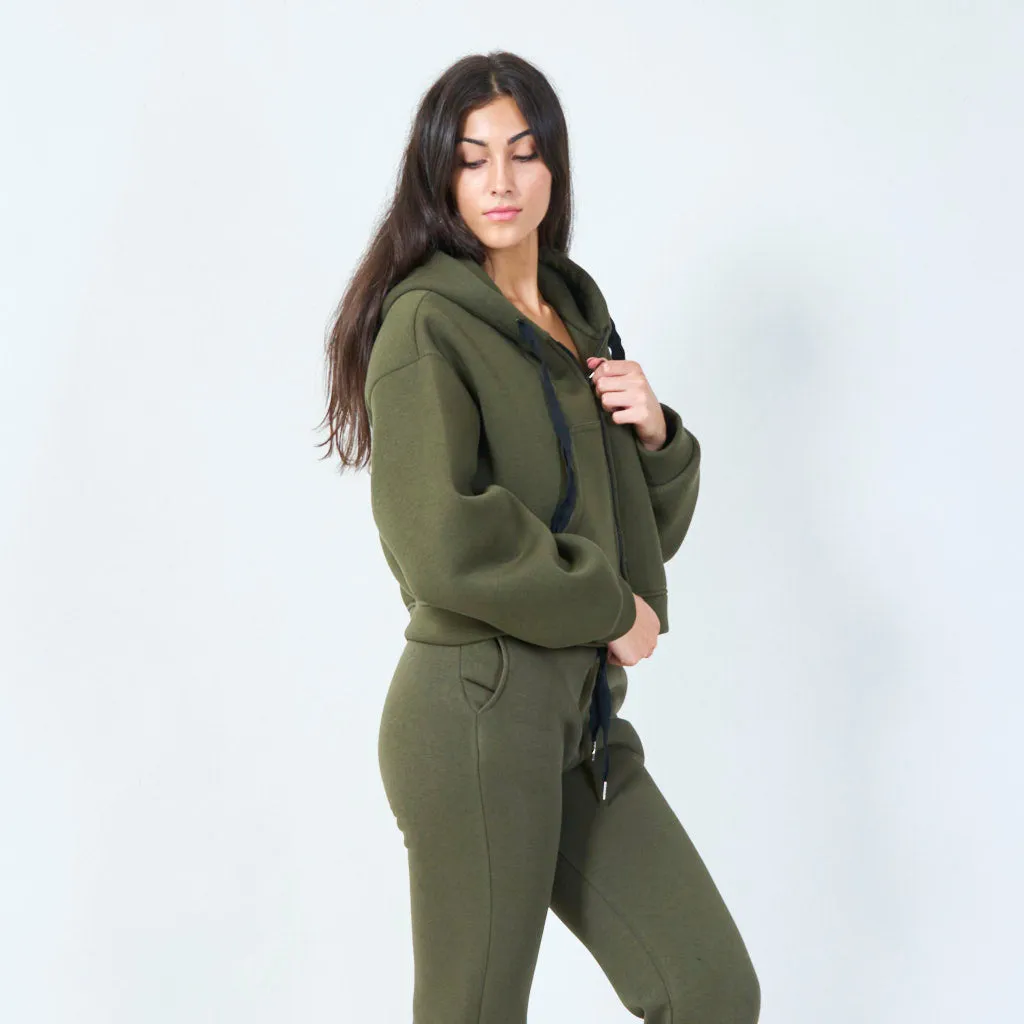 Cropped hoodie with oversized drawstrings wholesale