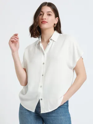 DL Woman Off-White Extended Sleeves Relaxed Fit Boxy Casual Shirt