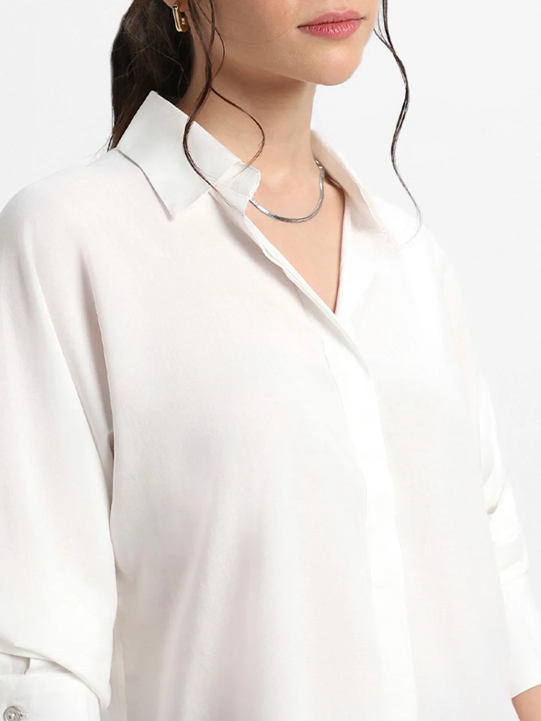 DL Woman Shirt Collar Relaxed Fit Solid Off White Shirt