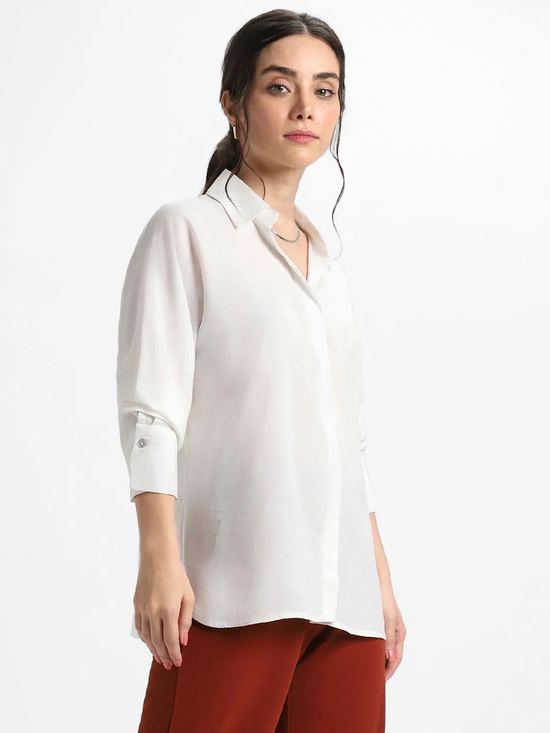 DL Woman Shirt Collar Relaxed Fit Solid Off White Shirt