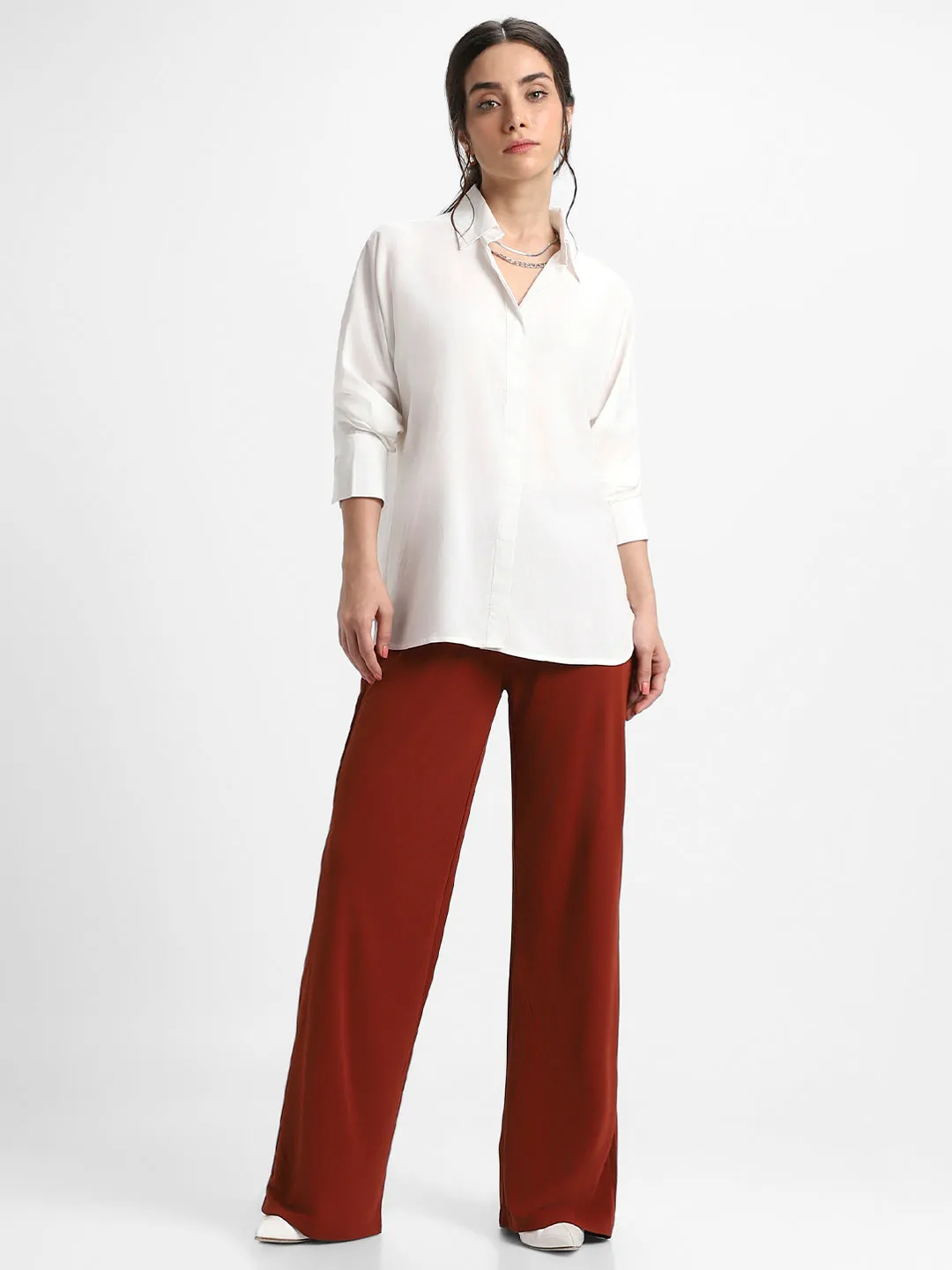 DL Woman Shirt Collar Relaxed Fit Solid Off White Shirt