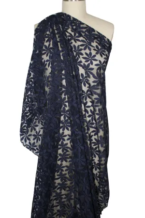 Embroidered Floral Mesh Lace - Navy