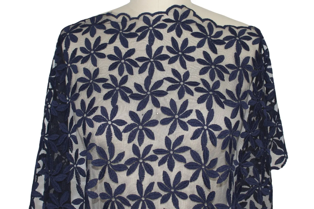 Embroidered Floral Mesh Lace - Navy