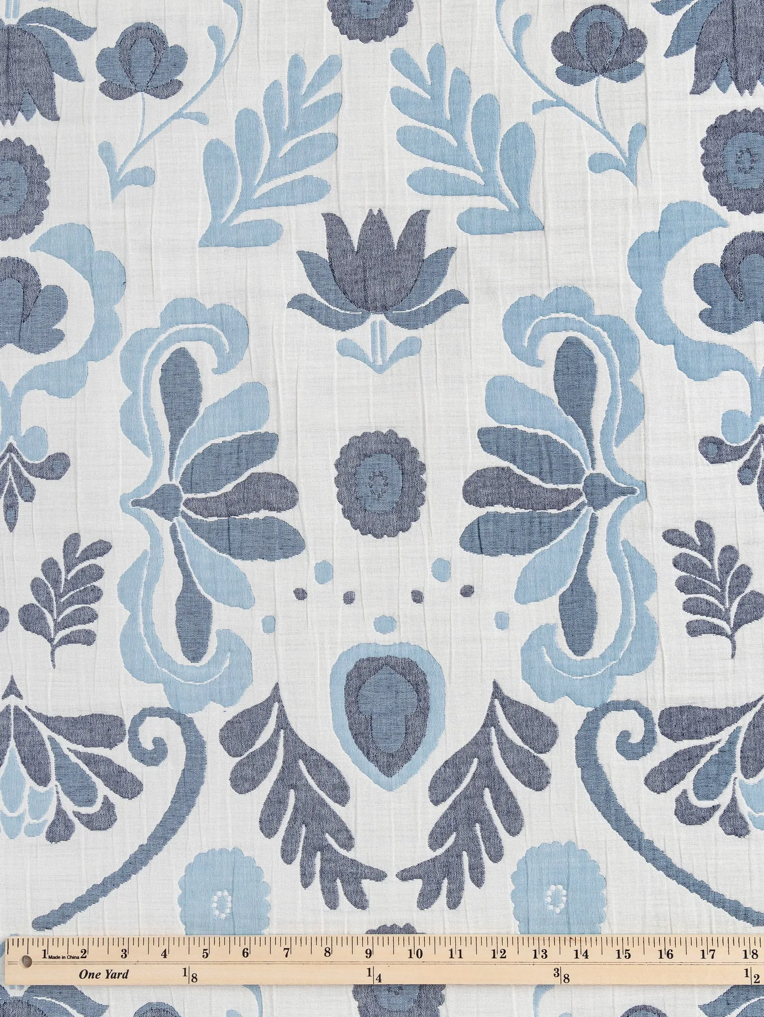 Folk Quilted Jacquard with Batting - Blue   Cream