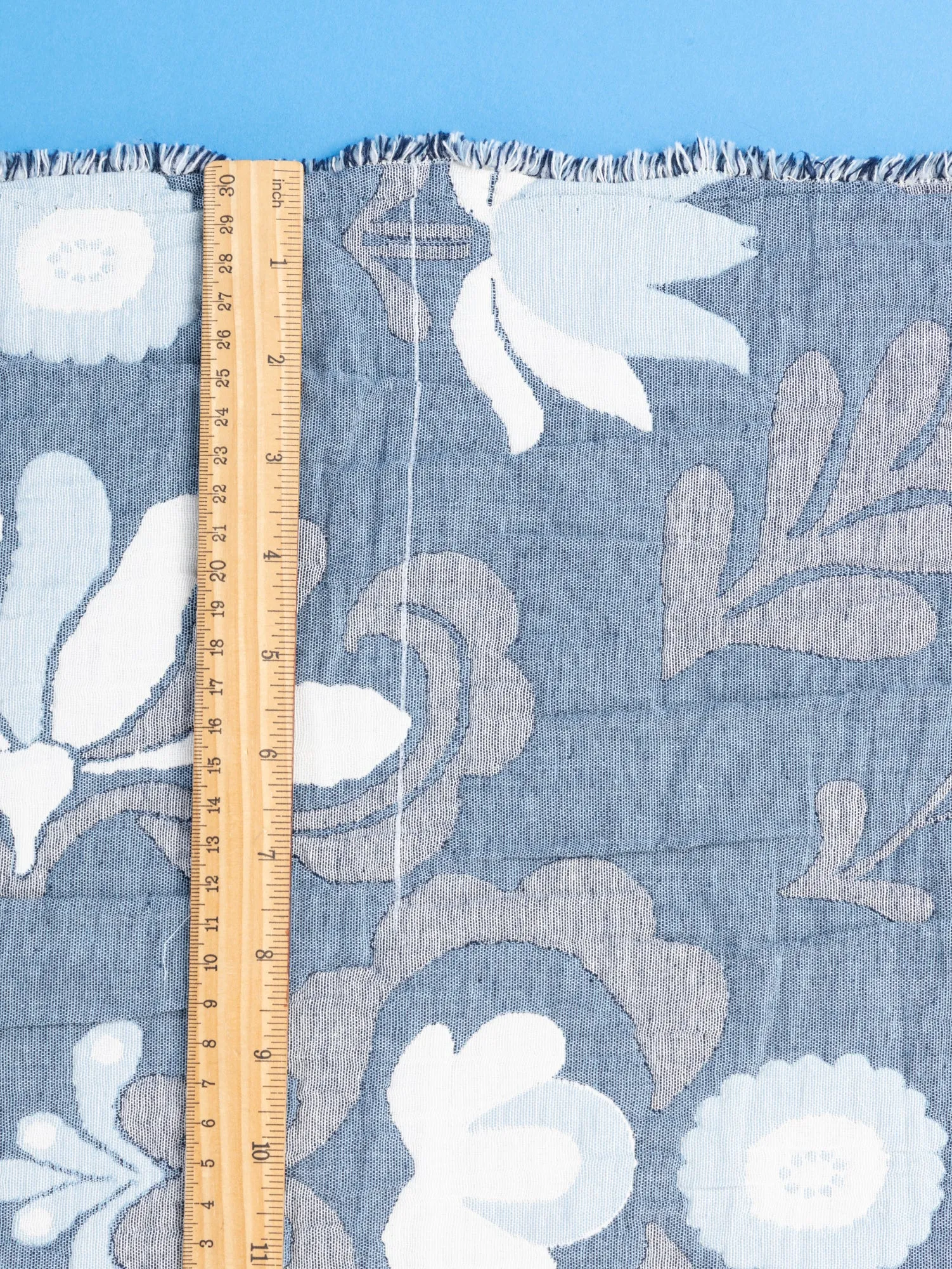 Folk Quilted Jacquard with Batting - Blue   Cream