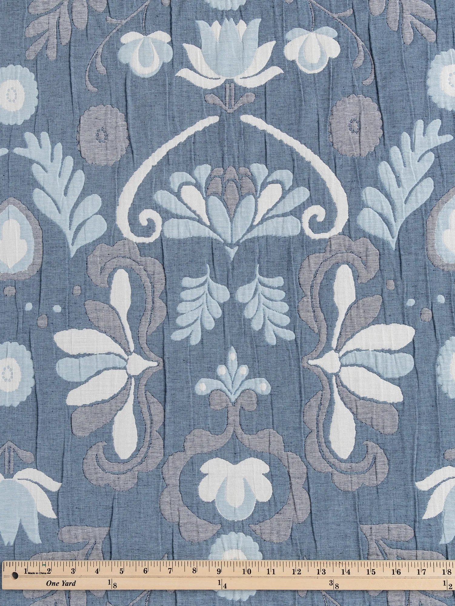 Folk Quilted Jacquard with Batting - Blue   Cream