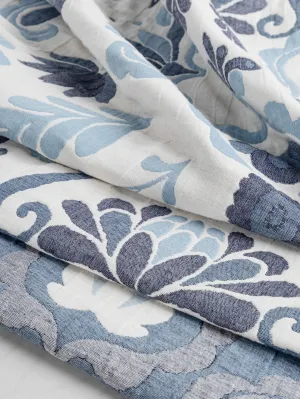 Folk Quilted Jacquard with Batting - Blue   Cream