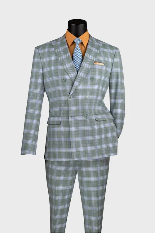 Green 2 Piece Double Breasted Windowpane Suit