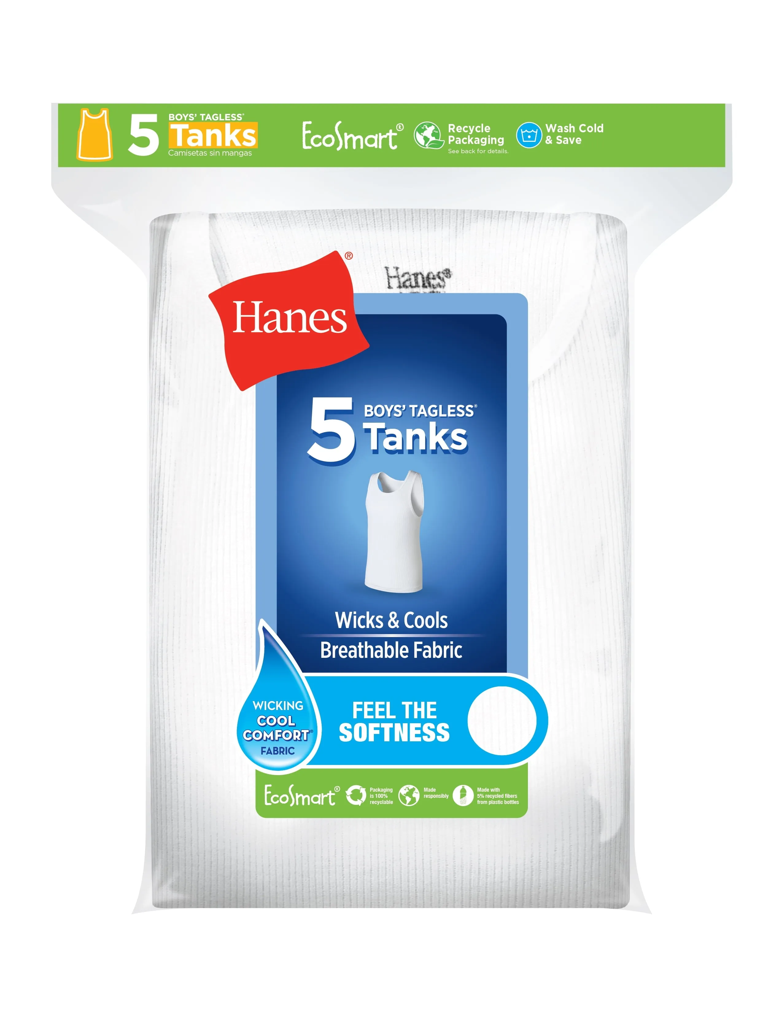 Hanes Boys' White Tanks, 5-Pack, Sizes S-XXL