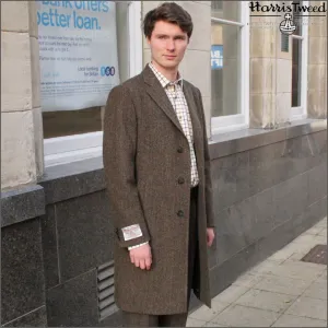 Harris Tweed Brown Herringbone Overcoat--