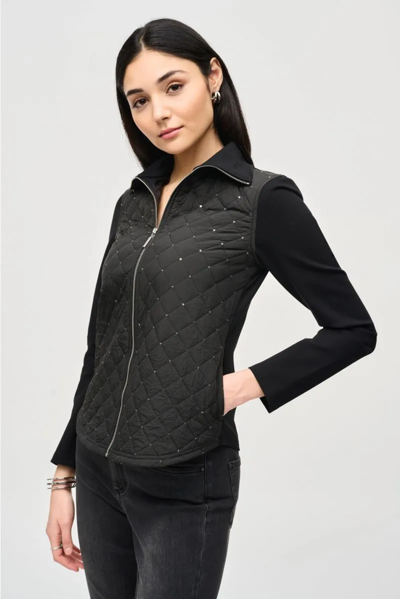 Joseph Ribkoff Black Sequined Quilted Zip Front Jacket 243213