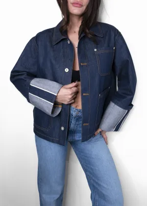 Loewe Blue Denim Turn-up Boxy Patch Pocket Jacket