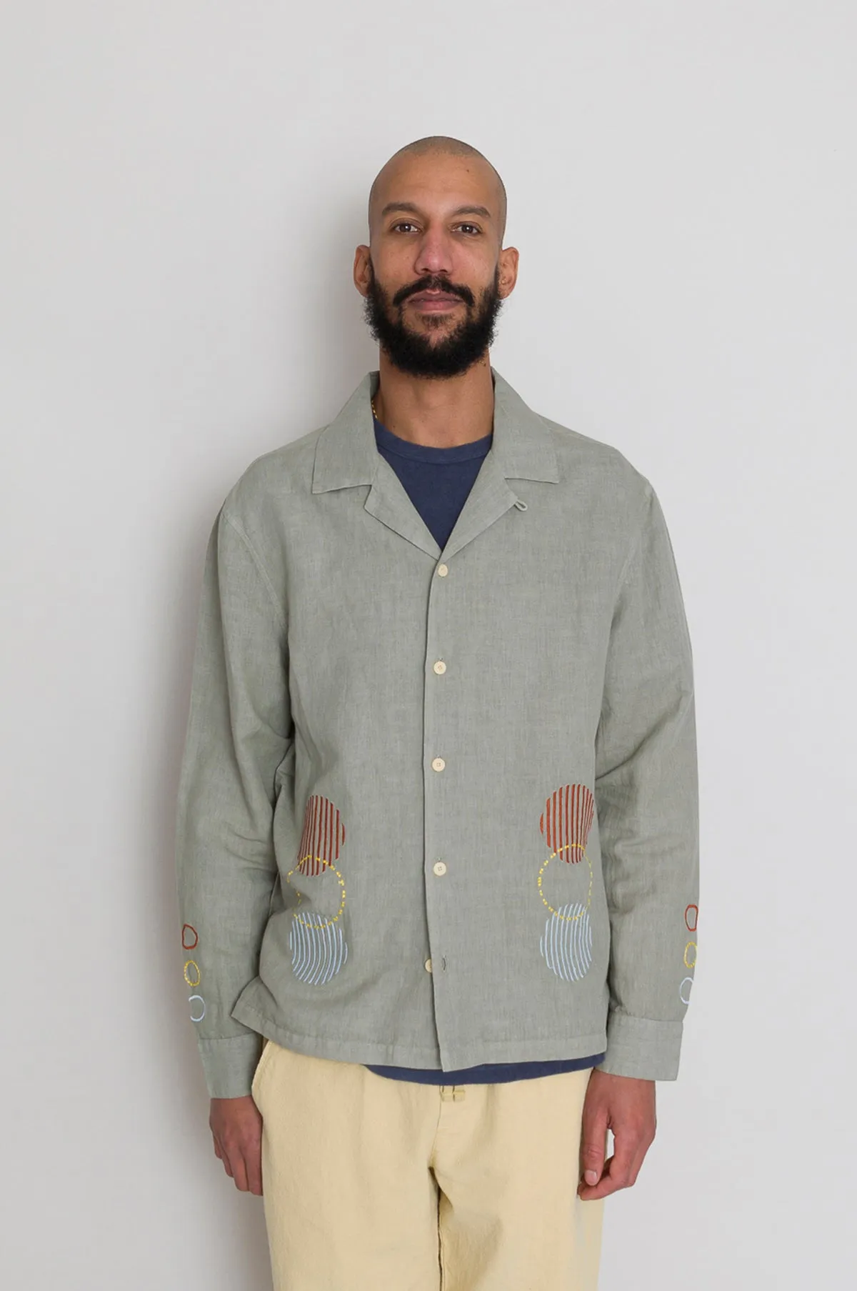 LS Soft Collar Shirt Olive Sun Embroidery