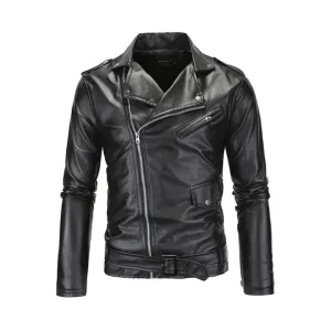 Men Long Sleeved Zipper Warm & Thick Leather Jacket - C4367JPJK