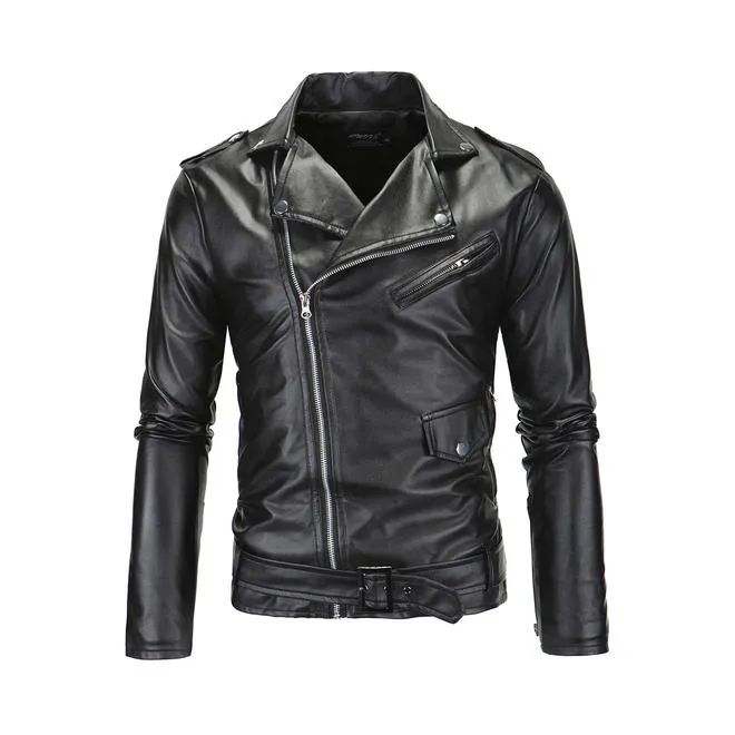 Men Long Sleeved Zipper Warm & Thick Leather Jacket - C4367JPJK